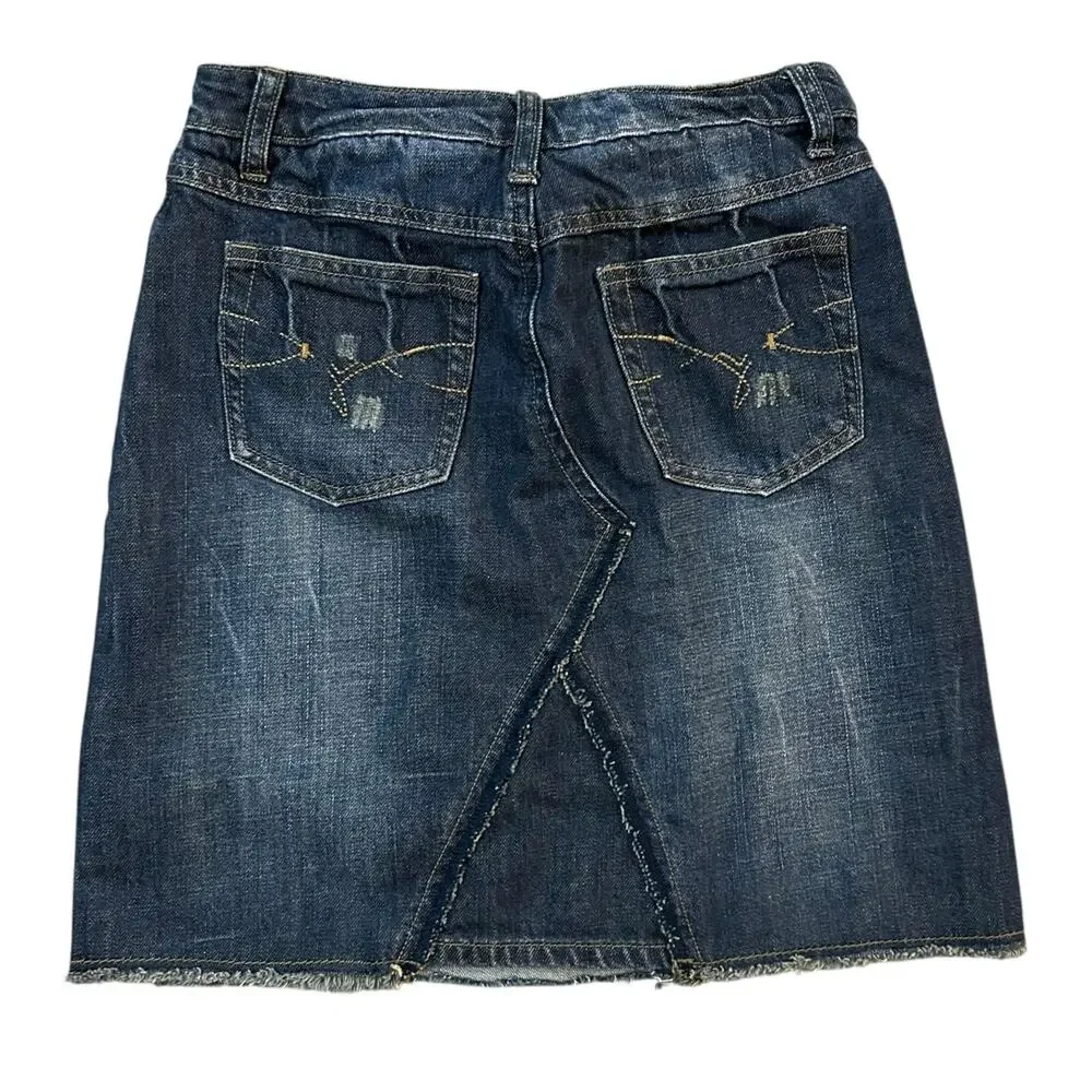 Y2K Mudd Jeans Raw Hem Straight Denim Skirt Womens Jrs Size 5 DIY Patches Indie